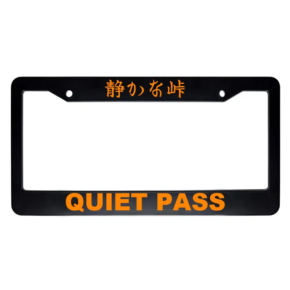 Quiet Pass ABS Black Plastic Kanji Japanese License Plate Frame - Orange Text