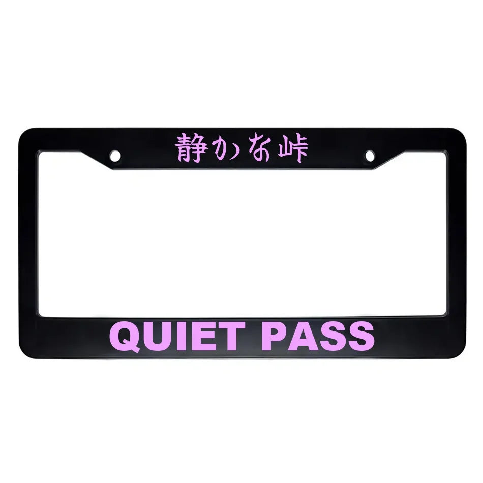 Quiet Pass ABS Black Plastic Kanji Japanese License Plate Frame - Pink Text