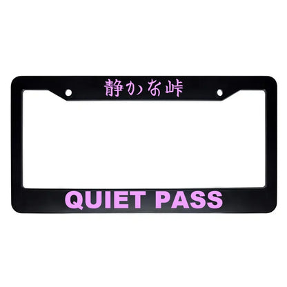 Quiet Pass ABS Black Plastic Kanji Japanese License Plate Frame - Pink Text