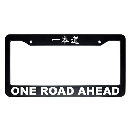 One Road Ahead ABS Black Plastic Kanji Japanese License Plate Frame - White Text