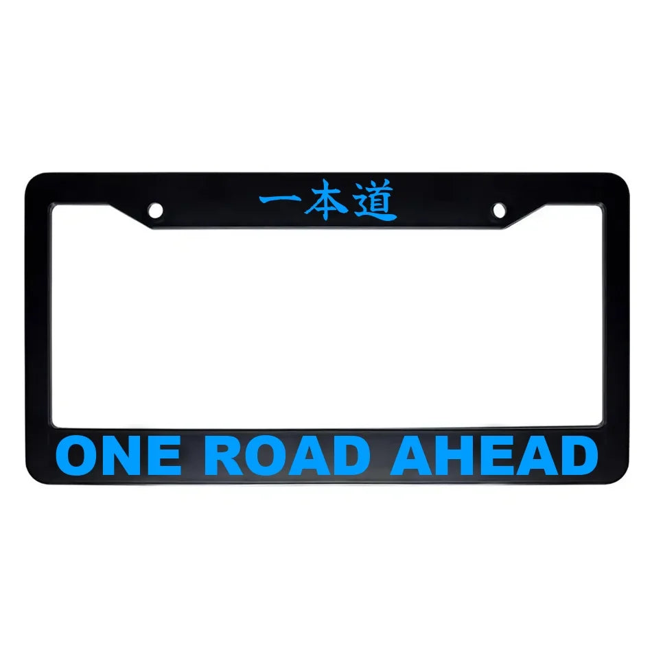 One Road Ahead ABS Black Plastic Kanji Japanese License Plate Frame - Blue Text