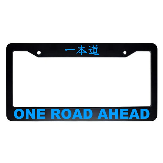 One Road Ahead ABS Black Plastic Kanji Japanese License Plate Frame - Blue Text