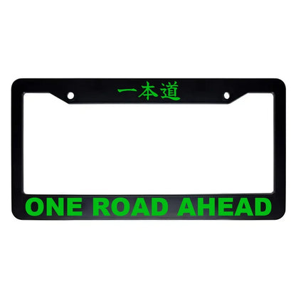 One Road Ahead ABS Black Plastic Kanji Japanese License Plate Frame - Green Text