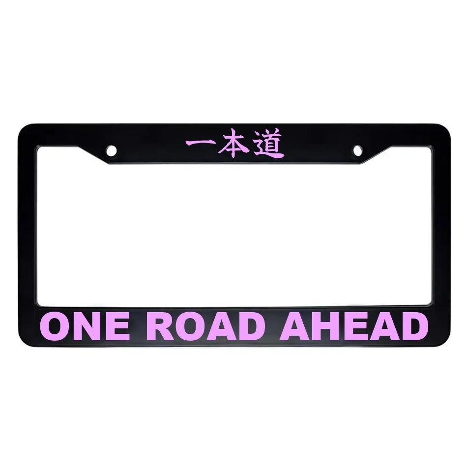 One Road Ahead ABS Black Plastic Kanji Japanese License Plate Frame - Pink Text