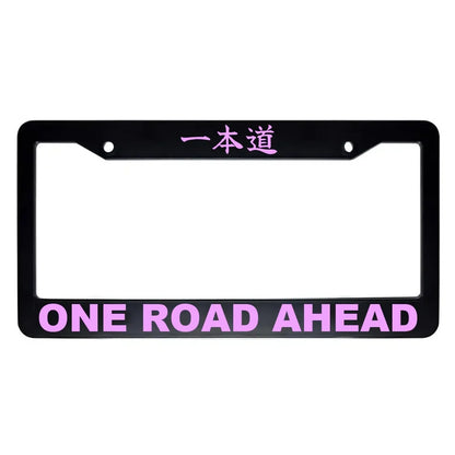 One Road Ahead ABS Black Plastic Kanji Japanese License Plate Frame - Pink Text