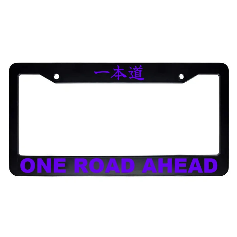 One Road Ahead ABS Black Plastic Kanji Japanese License Plate Frame - Purple Text