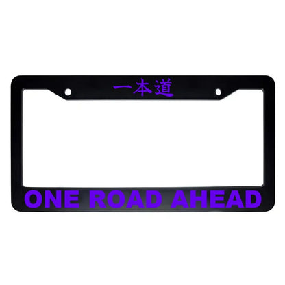 One Road Ahead ABS Black Plastic Kanji Japanese License Plate Frame - Purple Text