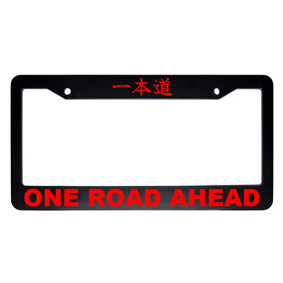 One Road Ahead ABS Black Plastic Kanji Japanese License Plate Frame - Red Text