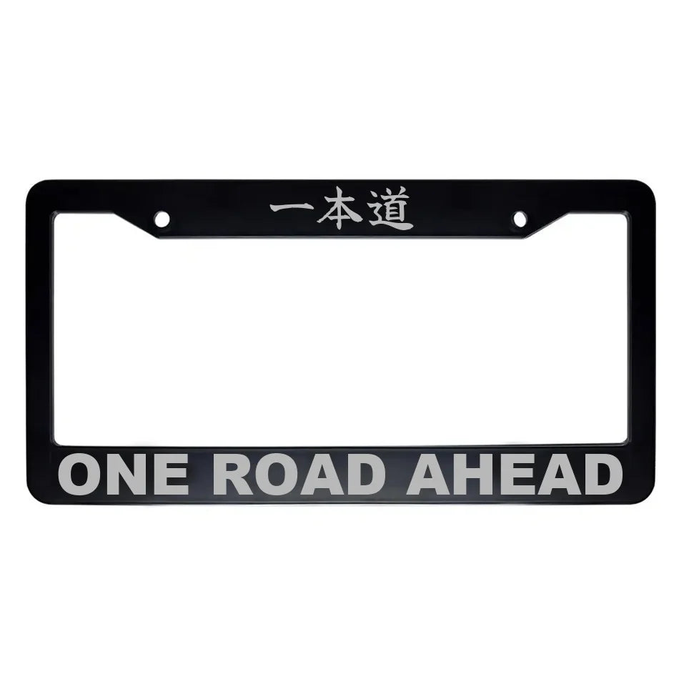 One Road Ahead ABS Black Plastic Kanji Japanese License Plate Frame - Silver Text
