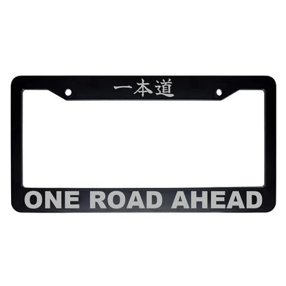 One Road Ahead ABS Black Plastic Kanji Japanese License Plate Frame - Silver Text