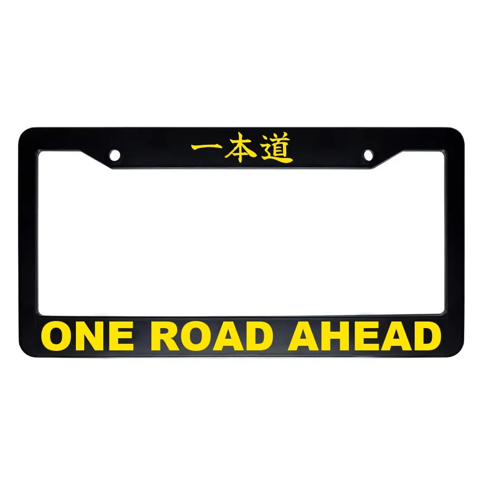 One Road Ahead ABS Black Plastic Kanji Japanese License Plate Frame - Yellow Text