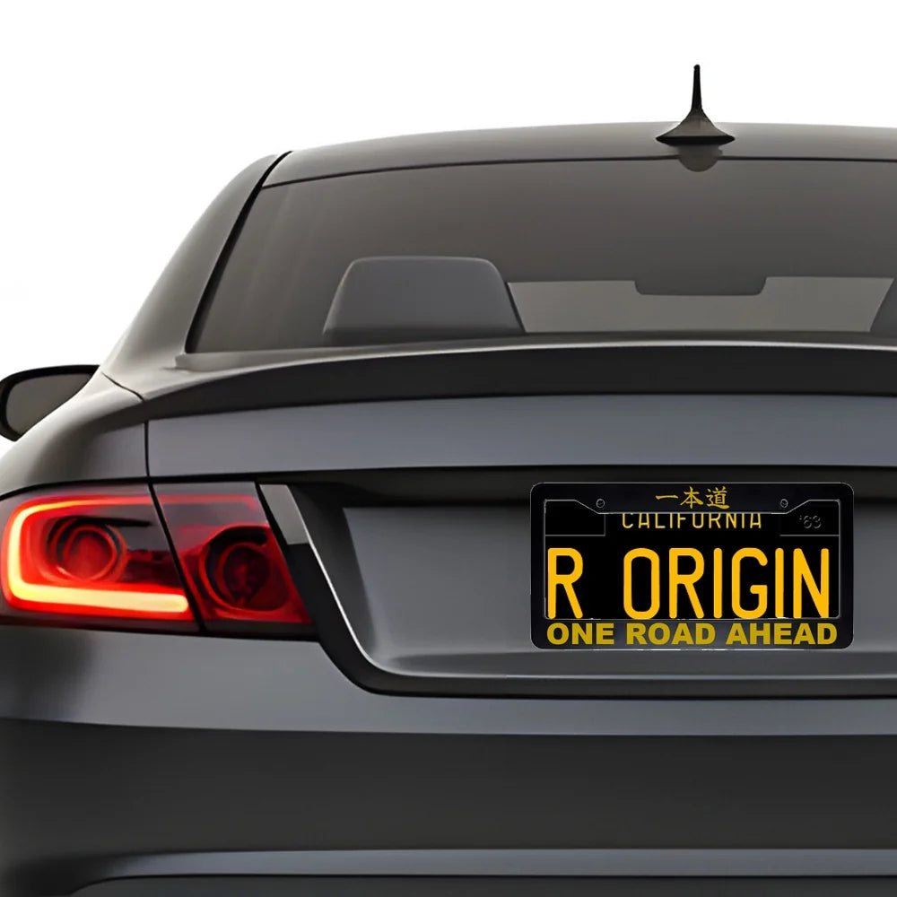 One Road Ahead ABS Black Plastic Kanji Japanese License Plate Frame installed on car - Gold Text