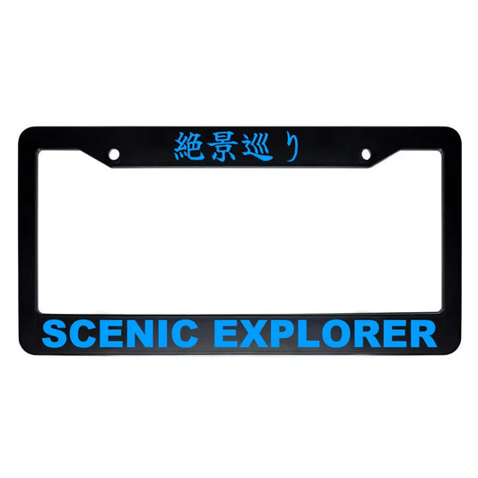 Scenic Explorer ABS Black Plastic Kanji Japanese License Plate Frame - Blue Text