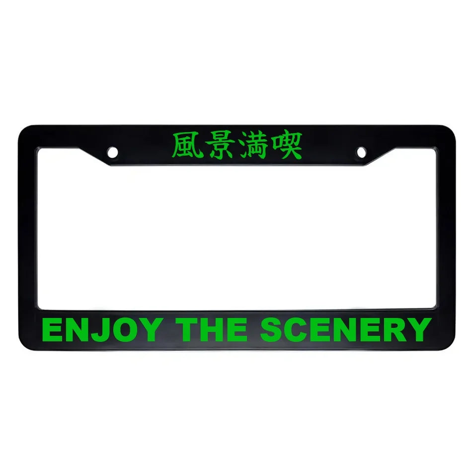 Enjoy the Scenery ABS Black Plastic Kanji Japanese License Plate Frame - Green Text