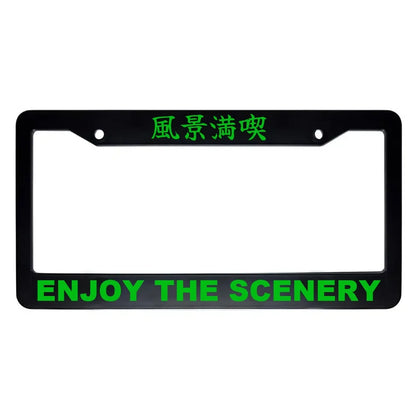 Enjoy the Scenery ABS Black Plastic Kanji Japanese License Plate Frame - Green Text