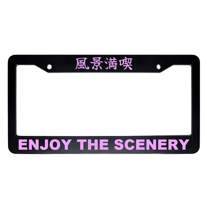 Enjoy the Scenery ABS Black Plastic Kanji Japanese License Plate Frame - Pink Text