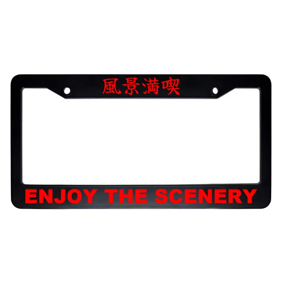 Enjoy the Scenery ABS Black Plastic Kanji Japanese License Plate Frame - Red Text