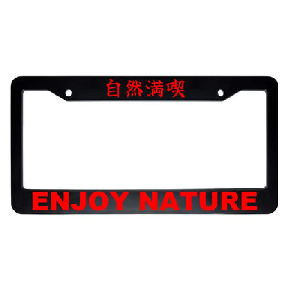 Enjoy Nature ABS Black Plastic Kanji Japanese License Plate Frame - Red Text