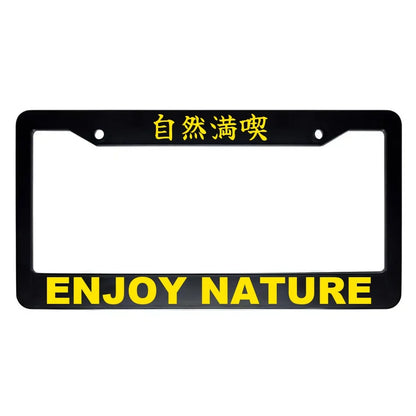Enjoy Nature ABS Black Plastic Kanji Japanese License Plate Frame - Yellow Text