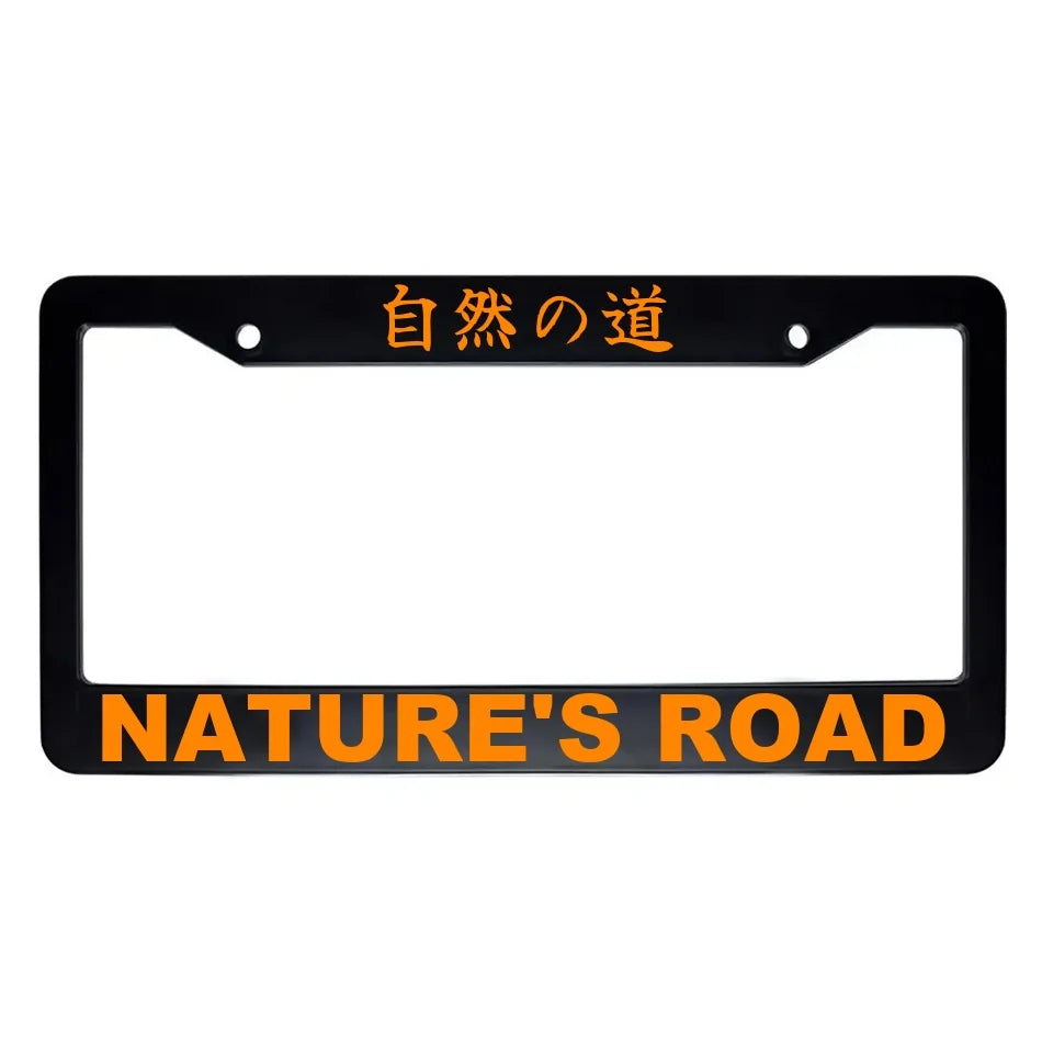 Nature's Road ABS Black Plastic Kanji Japanese License Plate Frame - Orange Text