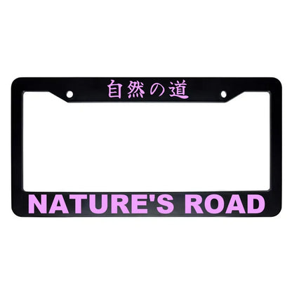Nature's Road ABS Black Plastic Kanji Japanese License Plate Frame - Pink Text