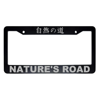 Nature's Road ABS Black Plastic Kanji Japanese License Plate Frame - Silver Text