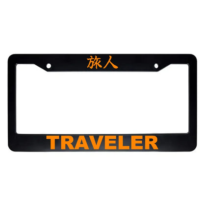 Traveler ABS Black Plastic Kanji Japanese License Plate Frame - Orange Text