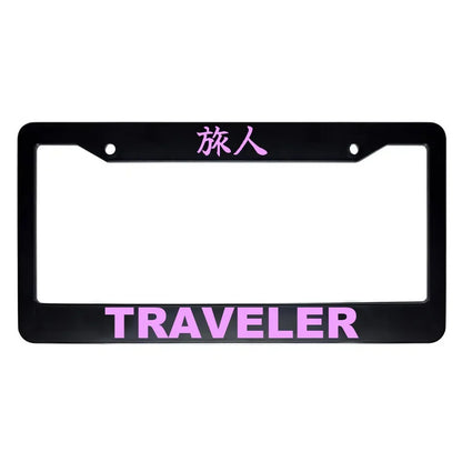 Traveler ABS Black Plastic Kanji Japanese License Plate Frame - Pink Text