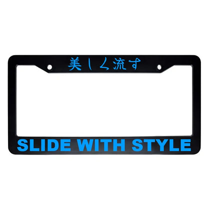 Slide With Style ABS Black Plastic Kanji Japanese License Plate Frame - Blue Text