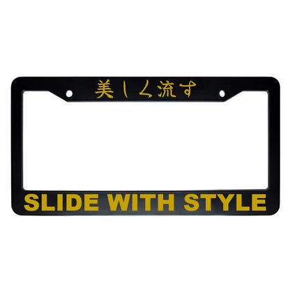 Slide With Style ABS Black Plastic Kanji Japanese License Plate Frame - Gold Text