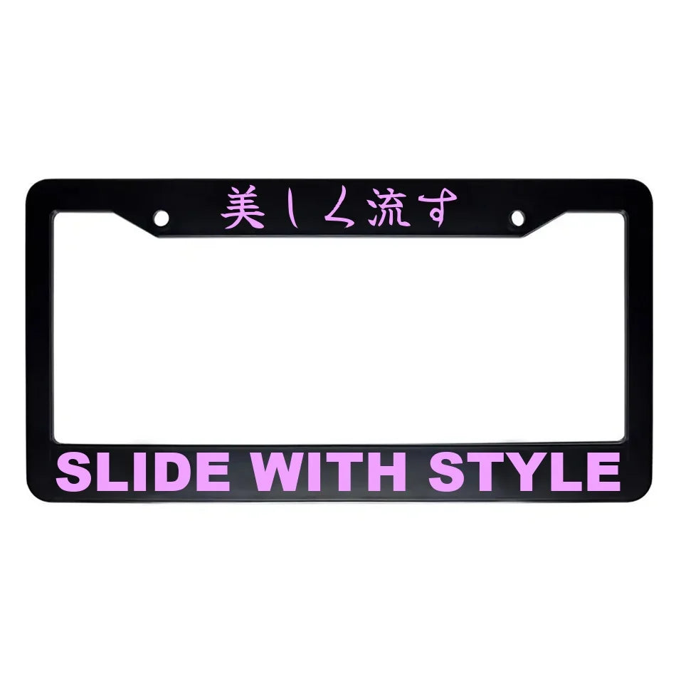 Slide With Style ABS Black Plastic Kanji Japanese License Plate Frame - Pink Text