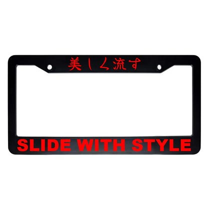Slide With Style ABS Black Plastic Kanji Japanese License Plate Frame - Red Text