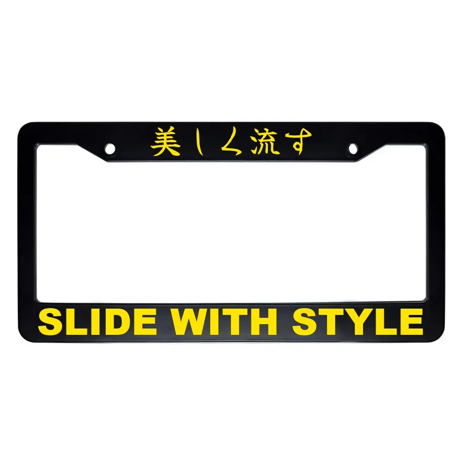 Slide With Style ABS Black Plastic Kanji Japanese License Plate Frame - Yellow Text