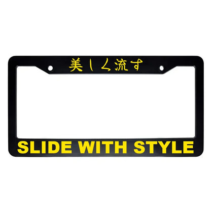 Slide With Style ABS Black Plastic Kanji Japanese License Plate Frame - Yellow Text