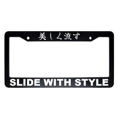 Slide With Style ABS Black Plastic Kanji Japanese License Plate Frame - White Text