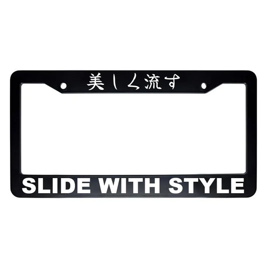 Slide With Style ABS Black Plastic Kanji Japanese License Plate Frame - White Text