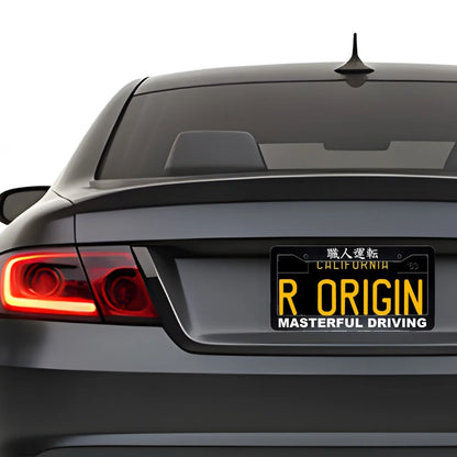 Masterful Driving ABS Black Plastic Kanji Japanese License Plate Frame installed on car - White Text