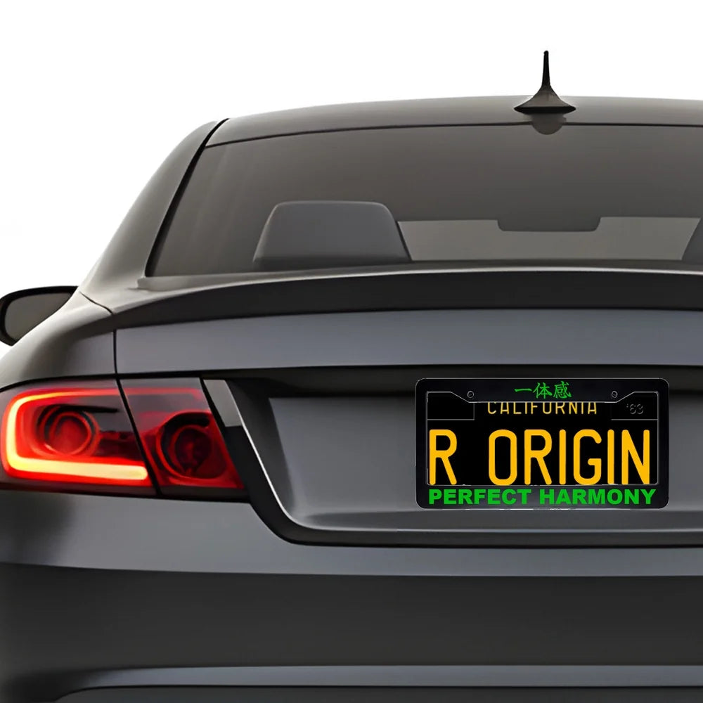 Perfect Harmony ABS Black Plastic Kanji Japanese License Plate Frame installed on car - Green Text