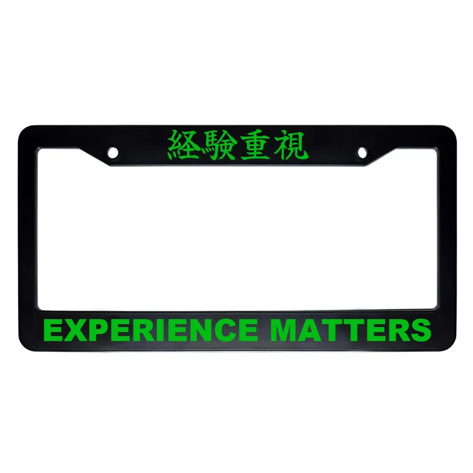 Experience Matters ABS Black Plastic Kanji Japanese License Plate Frame - Green Text