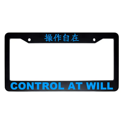 Control at Will ABS Black Plastic Kanji Japanese License Plate Frame - Blue Text