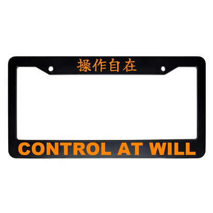 Control at Will ABS Black Plastic Kanji Japanese License Plate Frame - Orange Text