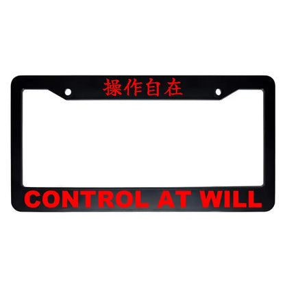 Control at Will ABS Black Plastic Kanji Japanese License Plate Frame - Red Text