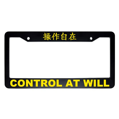 Control at Will ABS Black Plastic Kanji Japanese License Plate Frame - Yellow Text