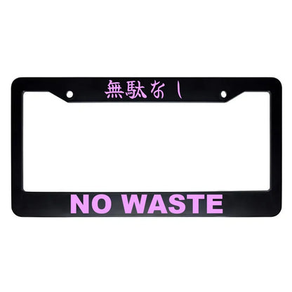No Waste ABS Black Plastic Kanji Japanese License Plate Frame - Pink Text