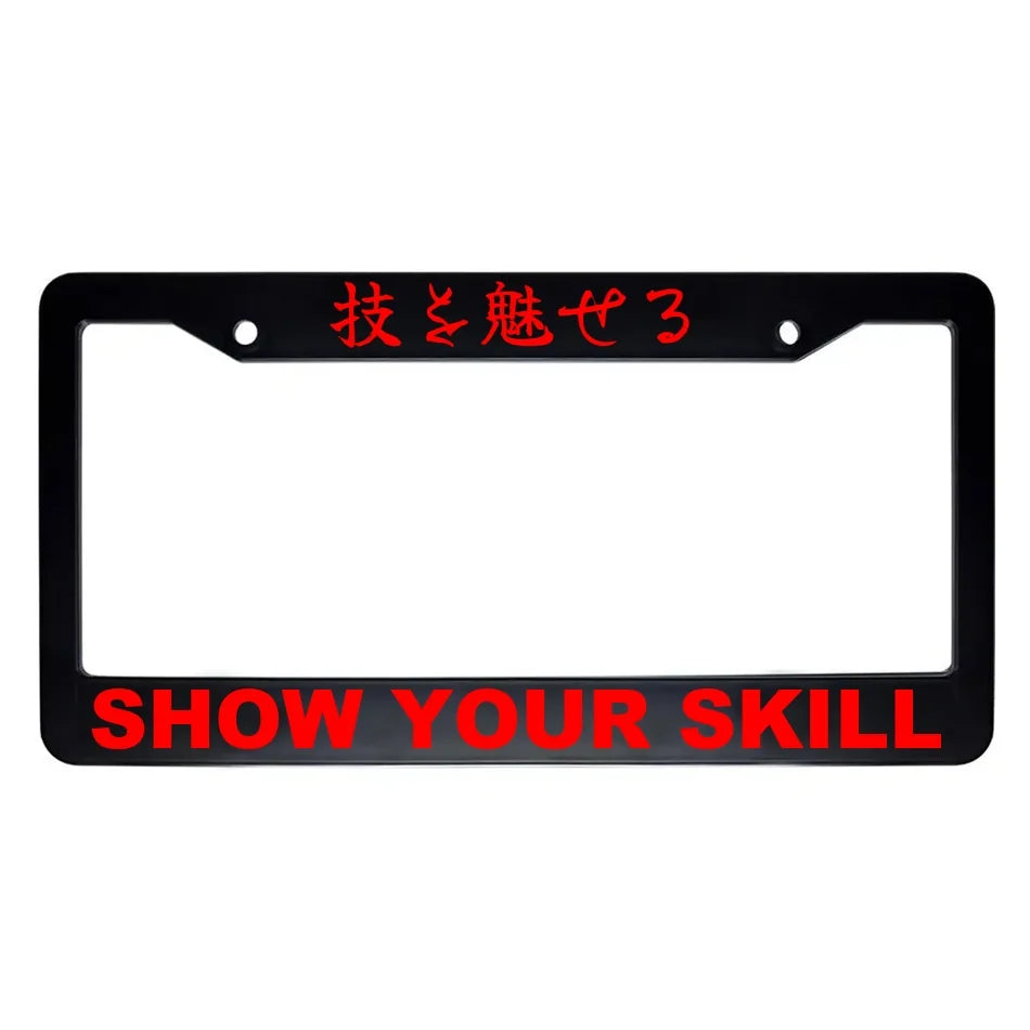 Show Your Skill ABS Black Plastic Kanji Japanese License Plate Frame - Red Text