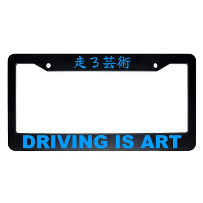Driving Is Art ABS Black Plastic Kanji Japanese License Plate Frame - Blue Text