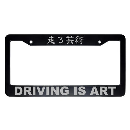 Driving Is Art ABS Black Plastic Kanji Japanese License Plate Frame - Silver Text