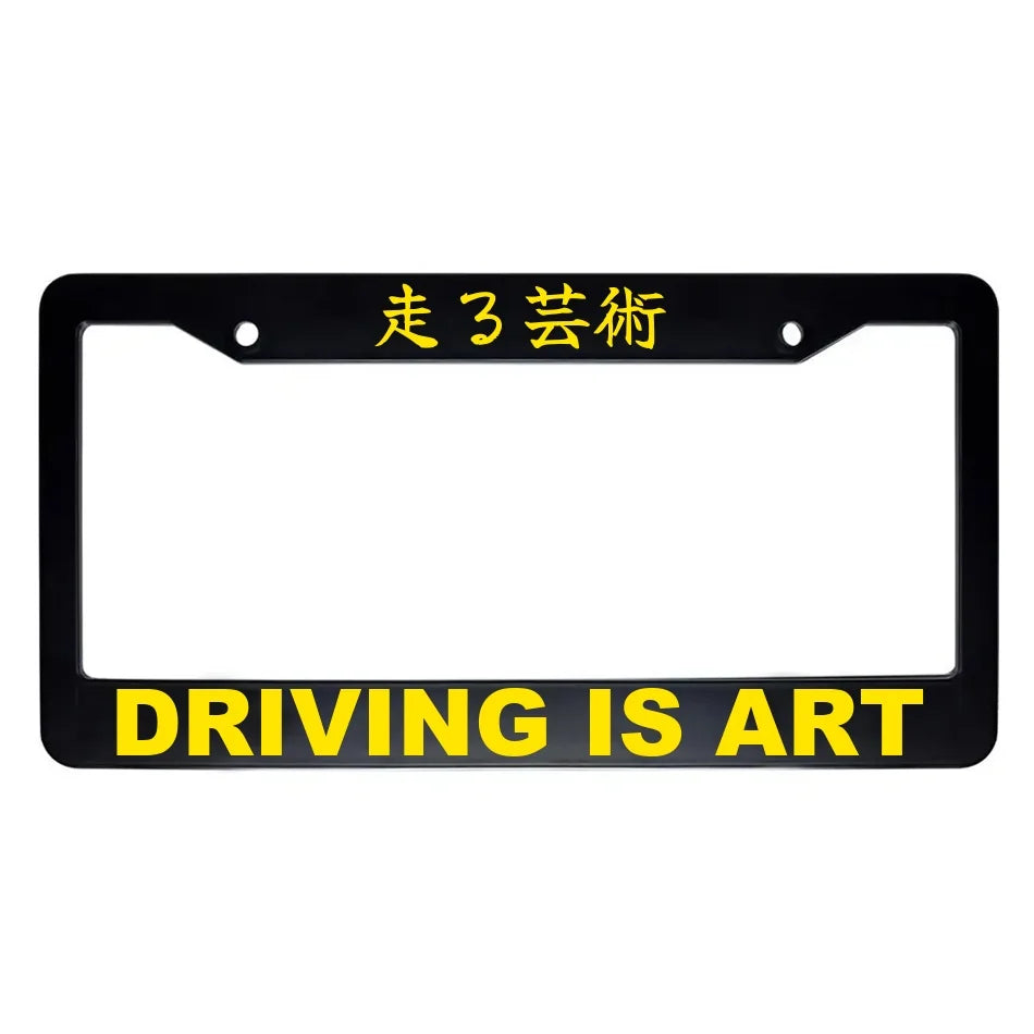 Driving Is Art ABS Black Plastic Kanji Japanese License Plate Frame - Yellow Text
