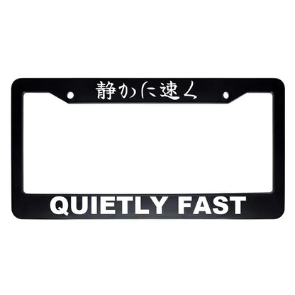 Quietly Fast ABS Black Plastic Kanji Japanese License Plate Frame - White Text