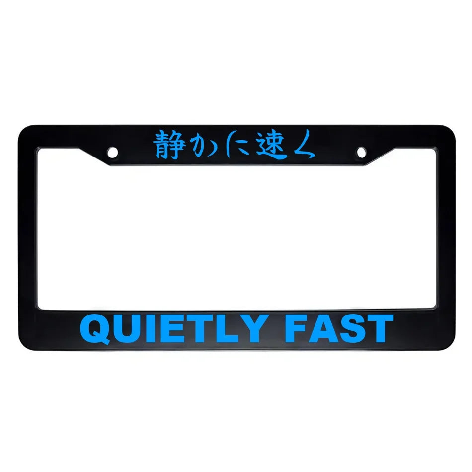 Quietly Fast ABS Black Plastic Kanji Japanese License Plate Frame - Blue Text